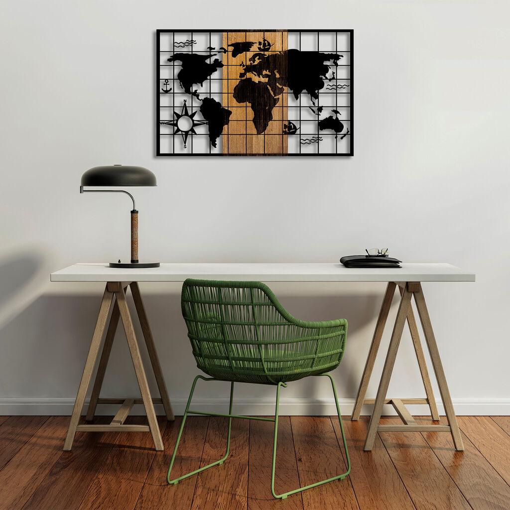 Wallity dzидна декорација Светска мапа - 325, 90 x 3 x 58 см, црна