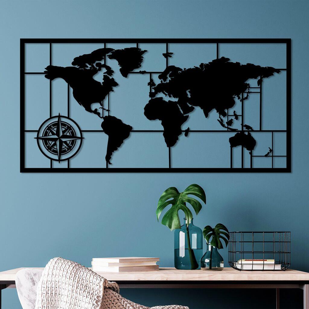 Wallity dzидна декорација Светска мапа 9-L, 50 x 101 cm, црна