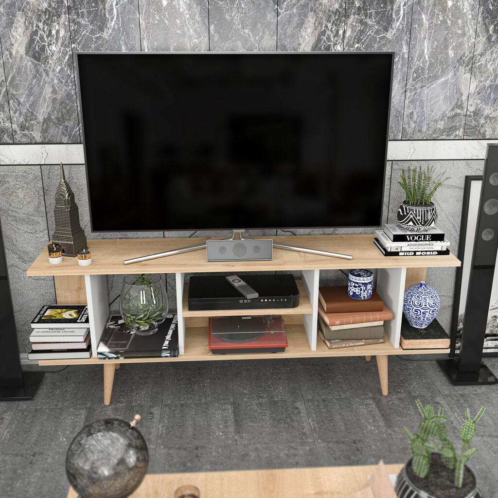 Комода за телевизор Hanah Home Akya, 160x38,6x35 см, беж-бела