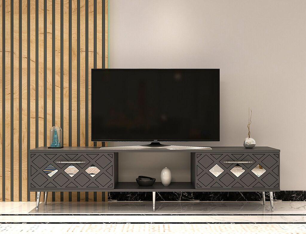 Кабинет за ТВ Hanah Home со купола, 150x40,6x29,6 см, антрацит-сребрени бои