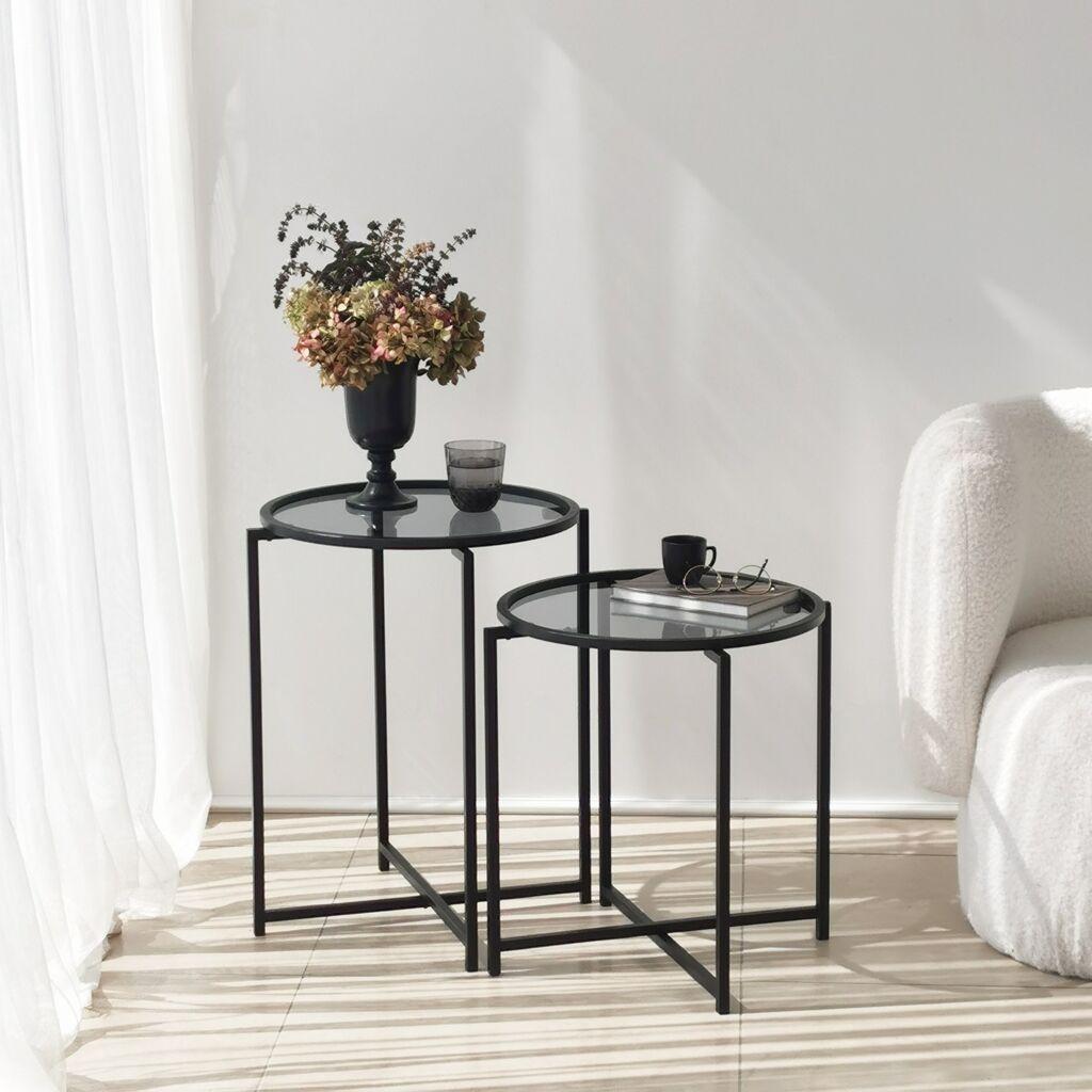 Hanah Home Комплет странични маси S412F, 2 парчиња, црна