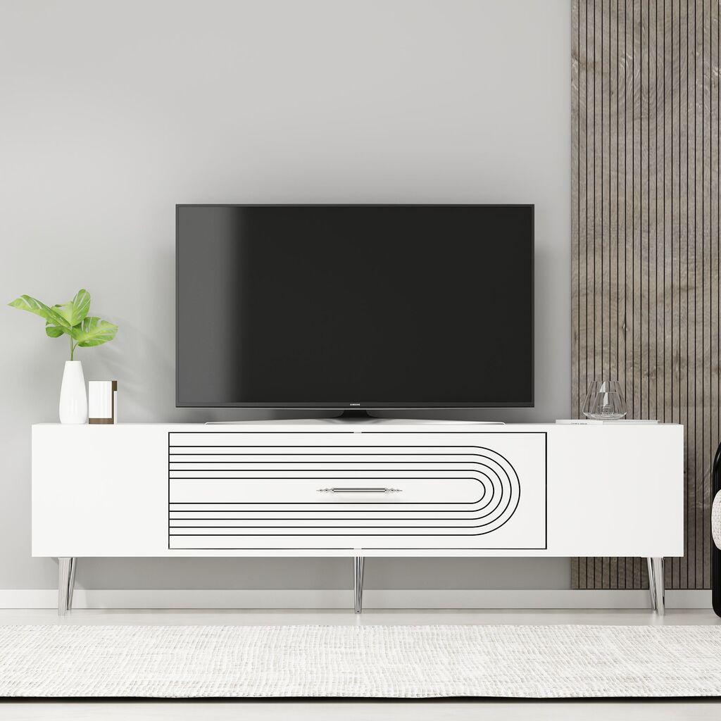 Комода за телевизор Hanah Home Dekol3, 150x48.2x29.6 см, бела-сребрена