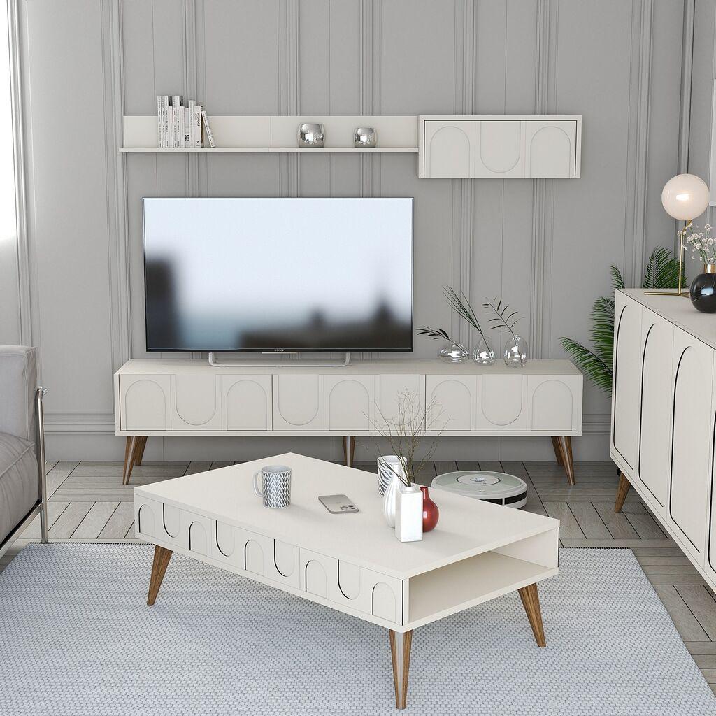 Hanah Home Set ТВ шкаф и клуб маса Лион 3, 4 парчиња, крем
