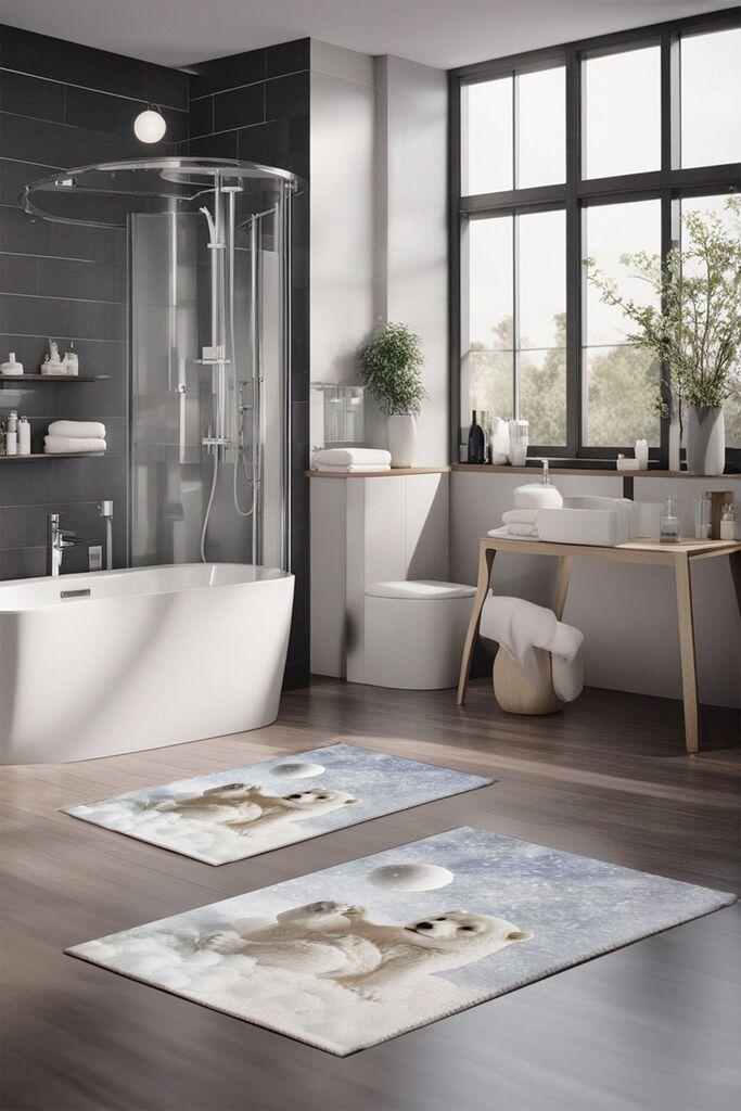 Комплет душеци за бања L'essentiel Maison CT-5137, сино-бела