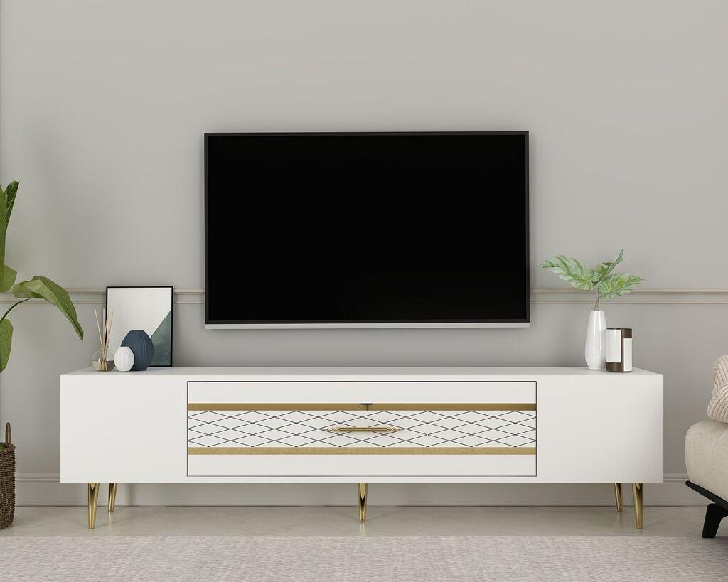 Комода за телевизор Hanah Home Dekolp2, 150x48.2x35 см, бело-златна боја