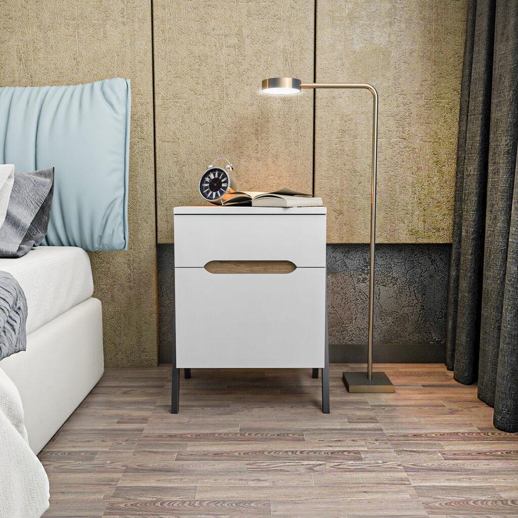 HANAH HOME Нева ноќна масичка од орев, 45x38x63.5 см, кафеаво-бела