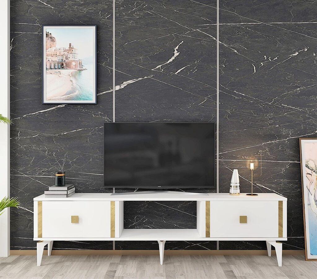 Комода за телевизор Hanah Home Doruk, 150x44.6x29.6 cm, бело-златна боја