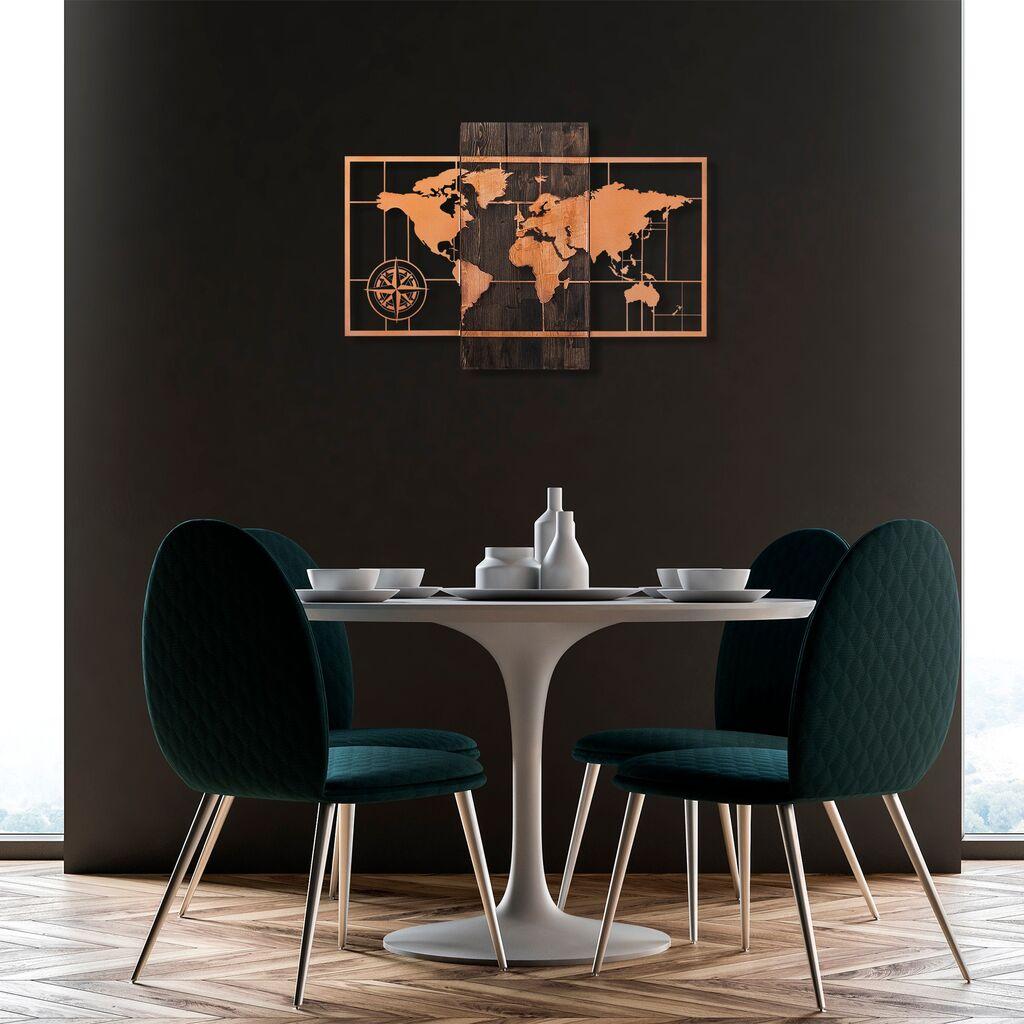 Wallity dzидна декорација Светска мапа со компас, 58x85 см, бакарна