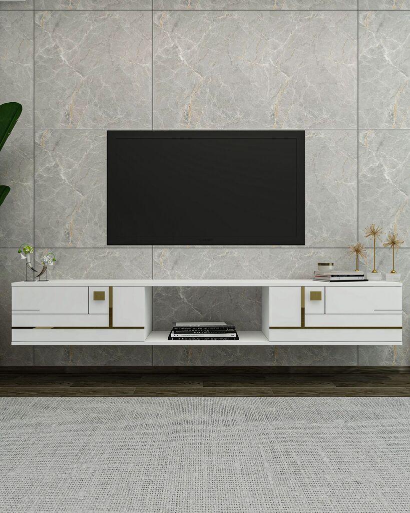 Комода за телевизор Hanah Home Aredam, 150x25,6x29,6 см, бела