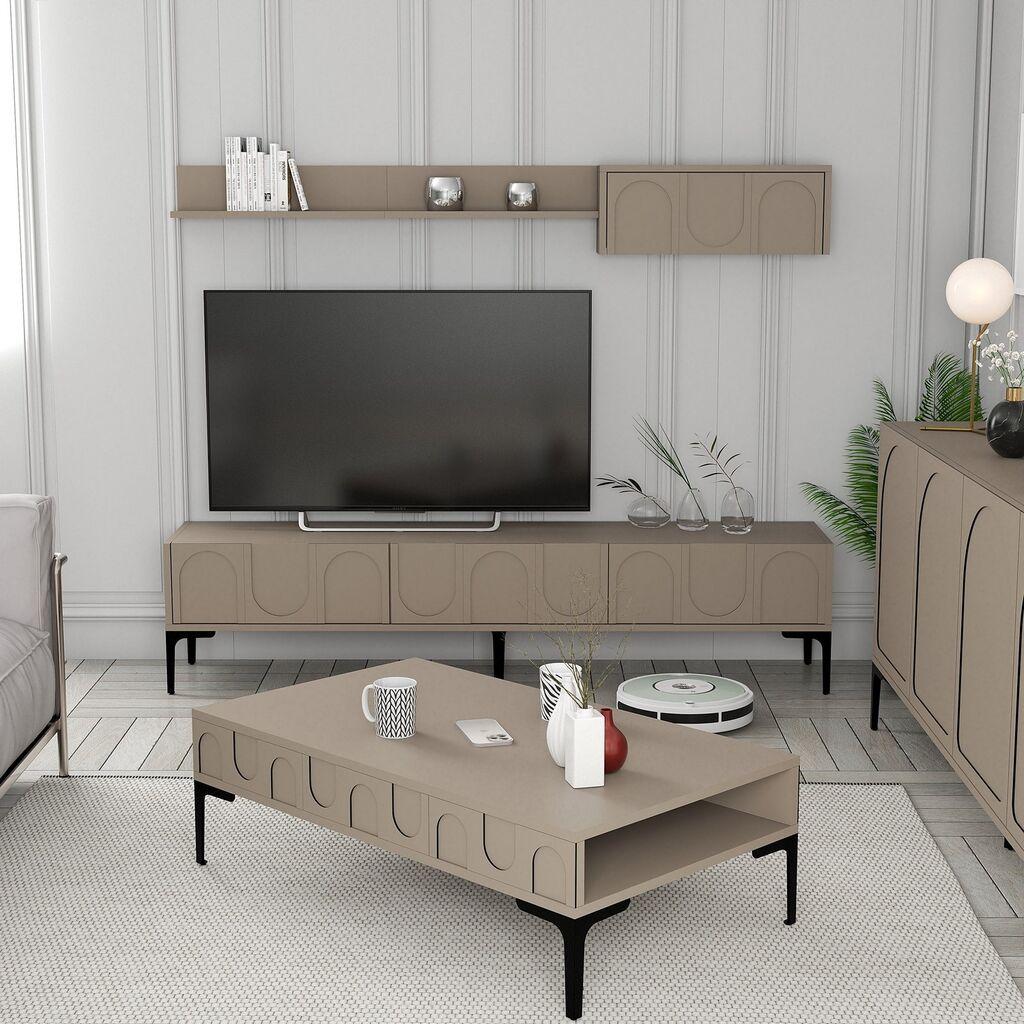 Hanah Home Set ТВ шкаф и клуб маса Лион 3, 4 парчиња, кафеава