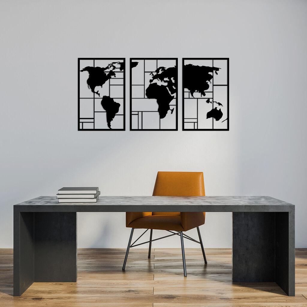 Wallity dzидна декорација Светска мапа 3, 48 x 74 см, црна