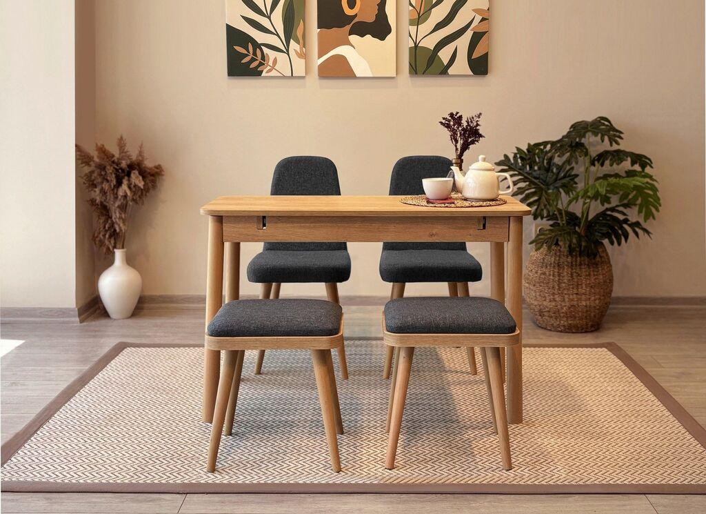 Hanah Home Комплет трпезариска маса и 4 трпезариски столчиња Vina Mini 02 1053, црна