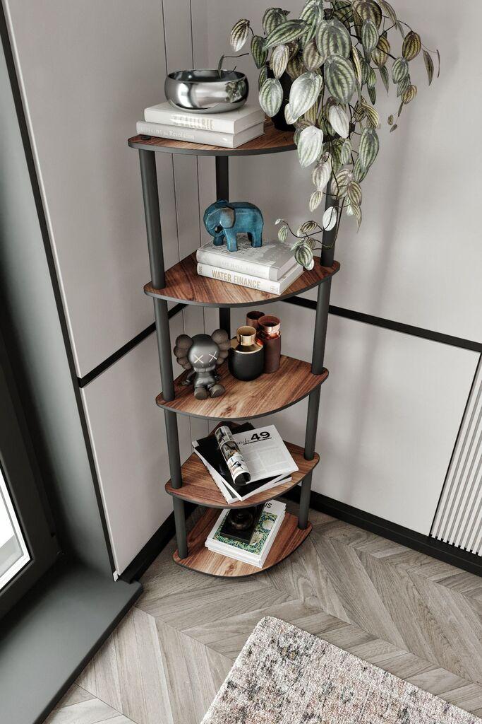 Полица за книги Hanah Home со 5 агли, 34x139x34 см, боја на орев