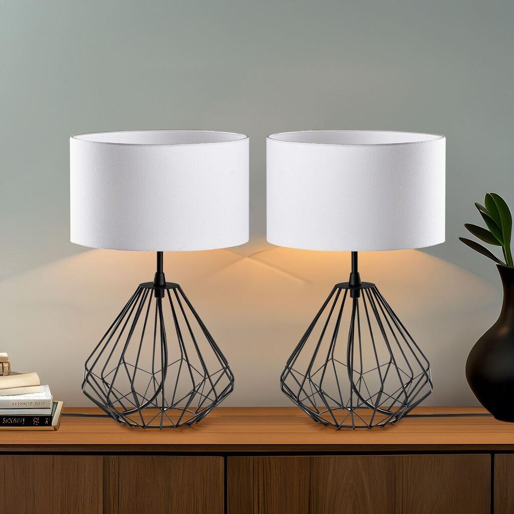 Комплет столни ламби Opviq Diamond-S-706, 25x25x43 см, IP20, 2 парчиња, бело-црна