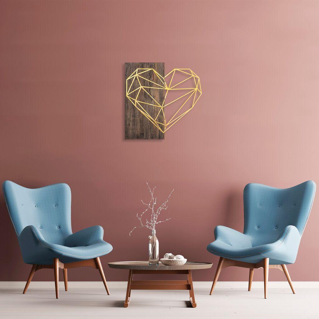 Wallity декорација за dzид во форма на срце, 58x58 см, златни бои