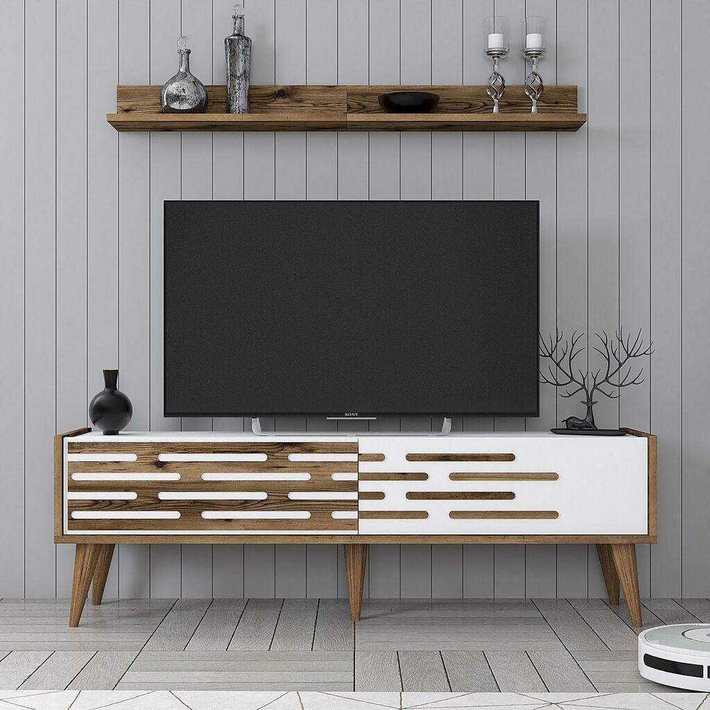 ТВ кабинет Hanah Home со полици Valensiya 140, 140x35x45 см, кафеаво-бел