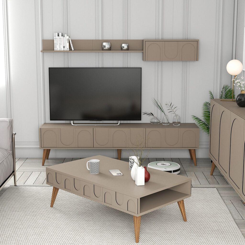 Hanah Home Set ТВ шкаф и клуб маса Лион 3, 4 парчиња, кафеава