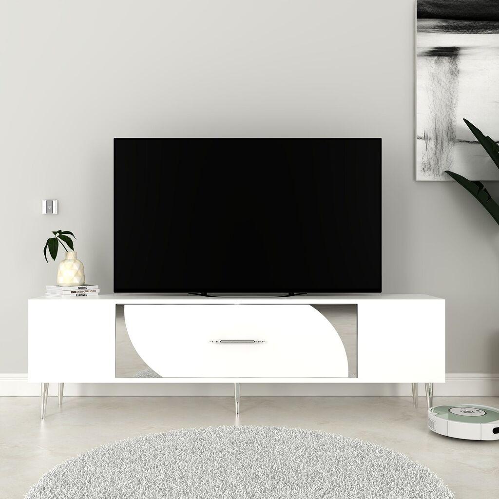 Комода за телевизор Hanah Home Dekop2, 150x48.2x29.6 см, бела-сребрена