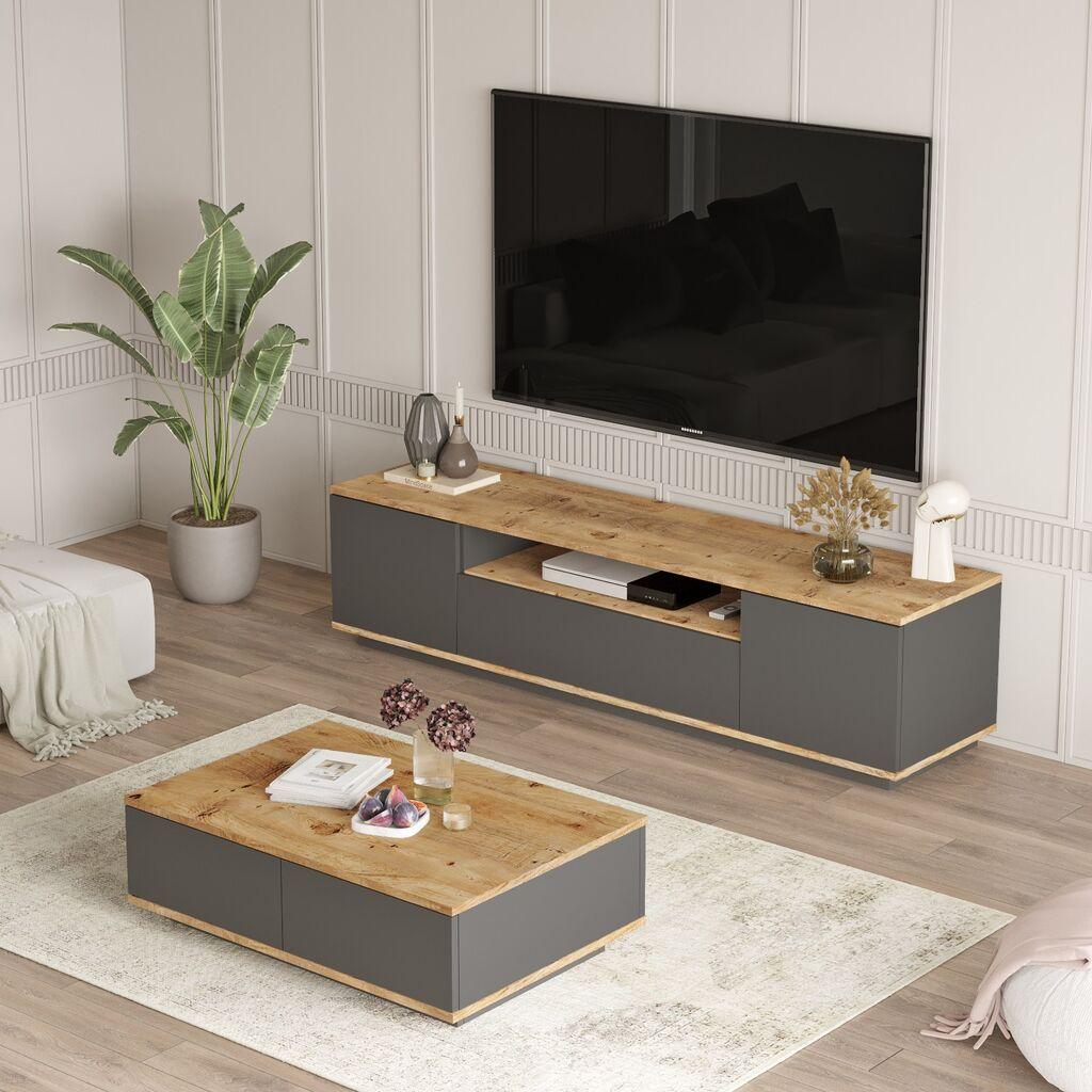 Hanah Home Set ТВ шкаф и клуб маса FR17-AA, Антрацит