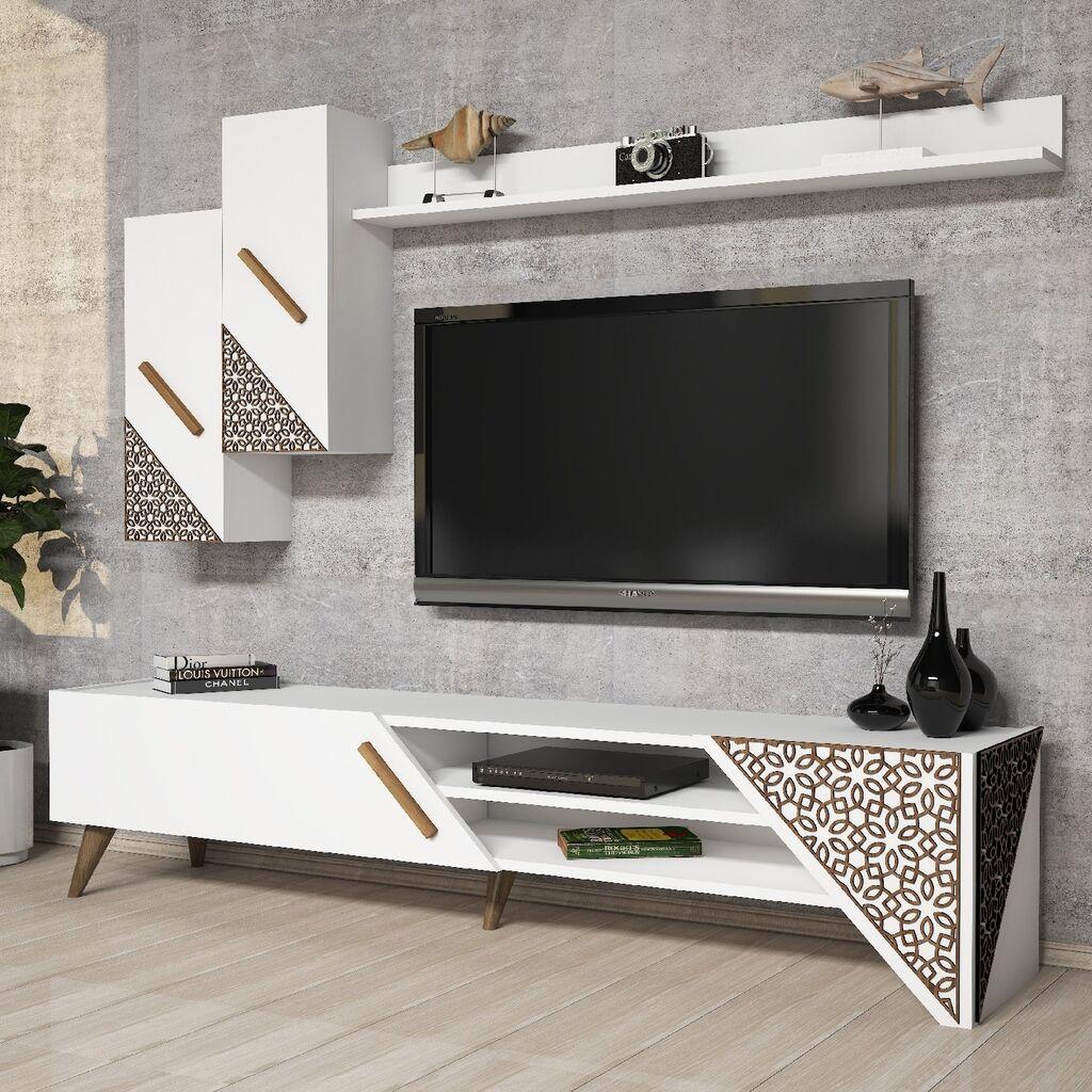 ТВ кабинет Hanah Home со полици од Берил, 180x40x37 см, бел