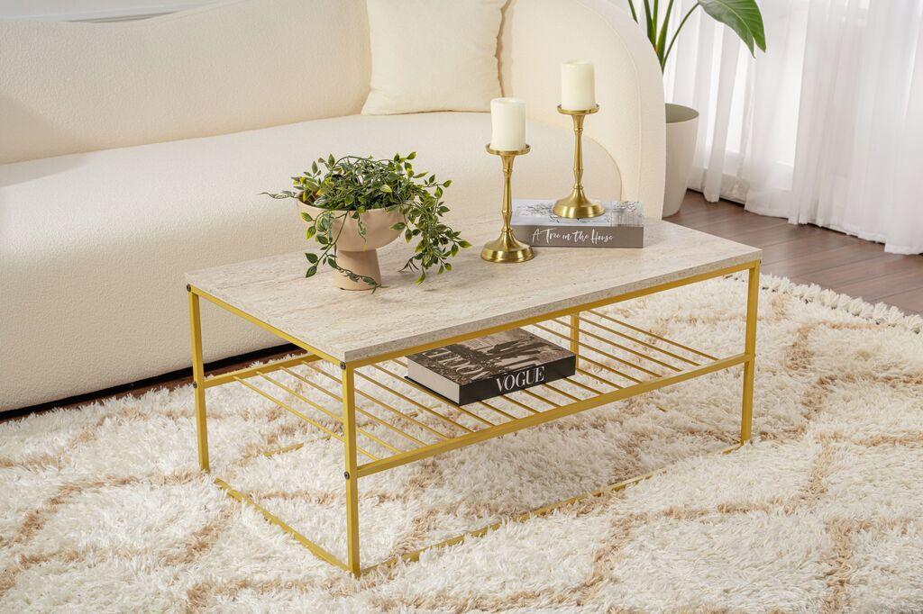 Маса Hanah Home Club Asude, 95x42x55 см, крем-златна боја