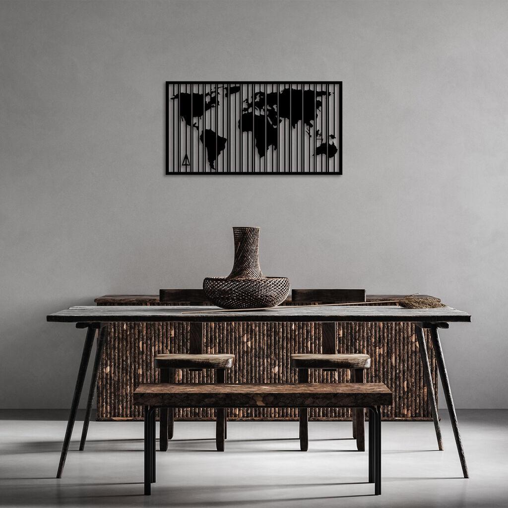 Wallity декорација за ѕид Светска мапа - 284 S, 37 x 70 см, црна