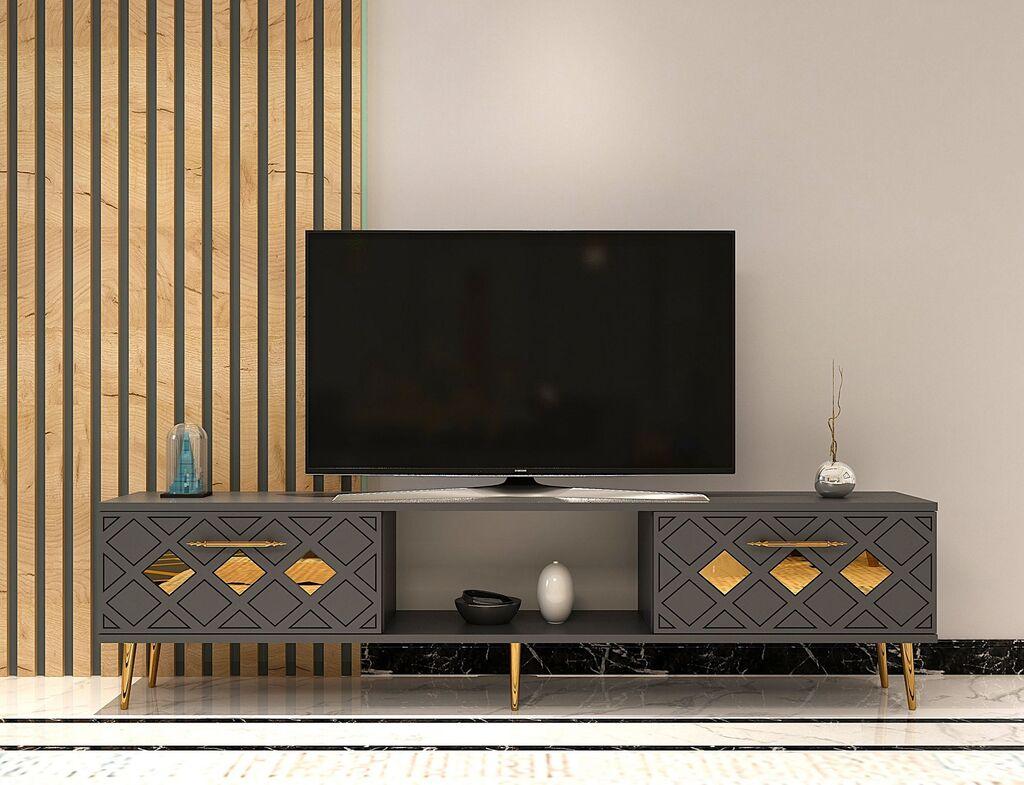 ТВ кабинет Hanah Home со купола, 150x40,6x29,6 см, антрацит-златна