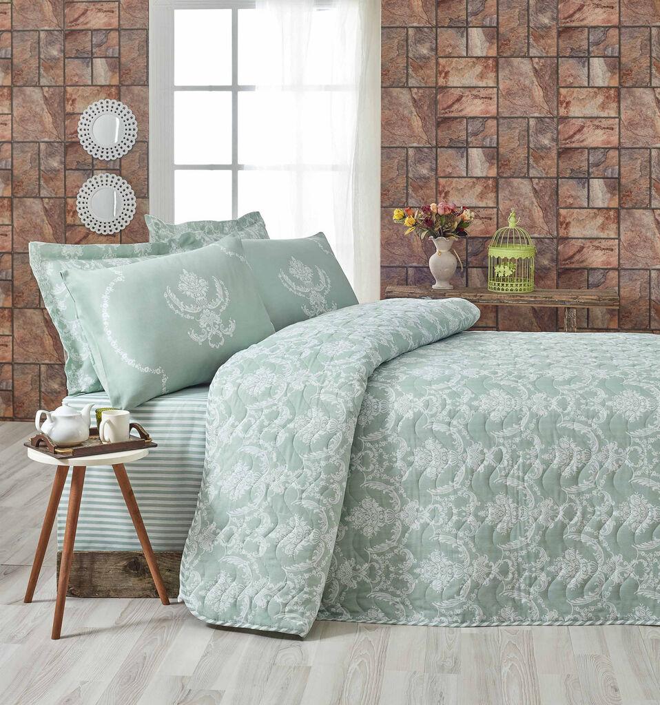 Комплет прекривка и навлака за перница L'essentiel Maison Pure Water, 160 x 220 см, зелена