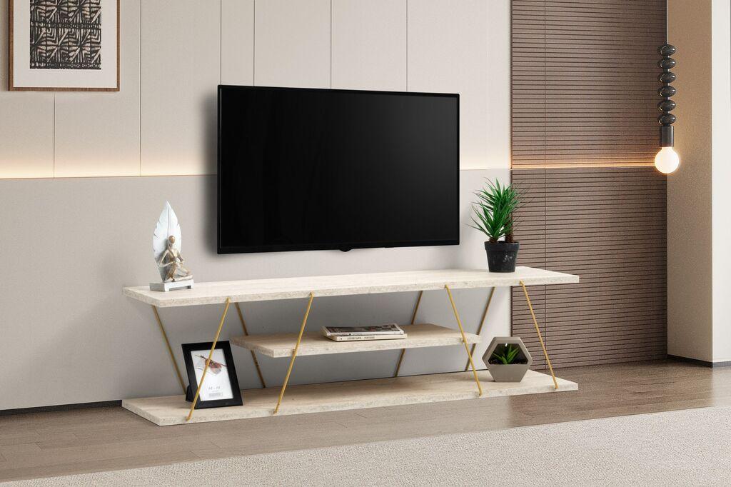 ТВ кабинет Hanah Home Canaz, 120 см, крем-златен