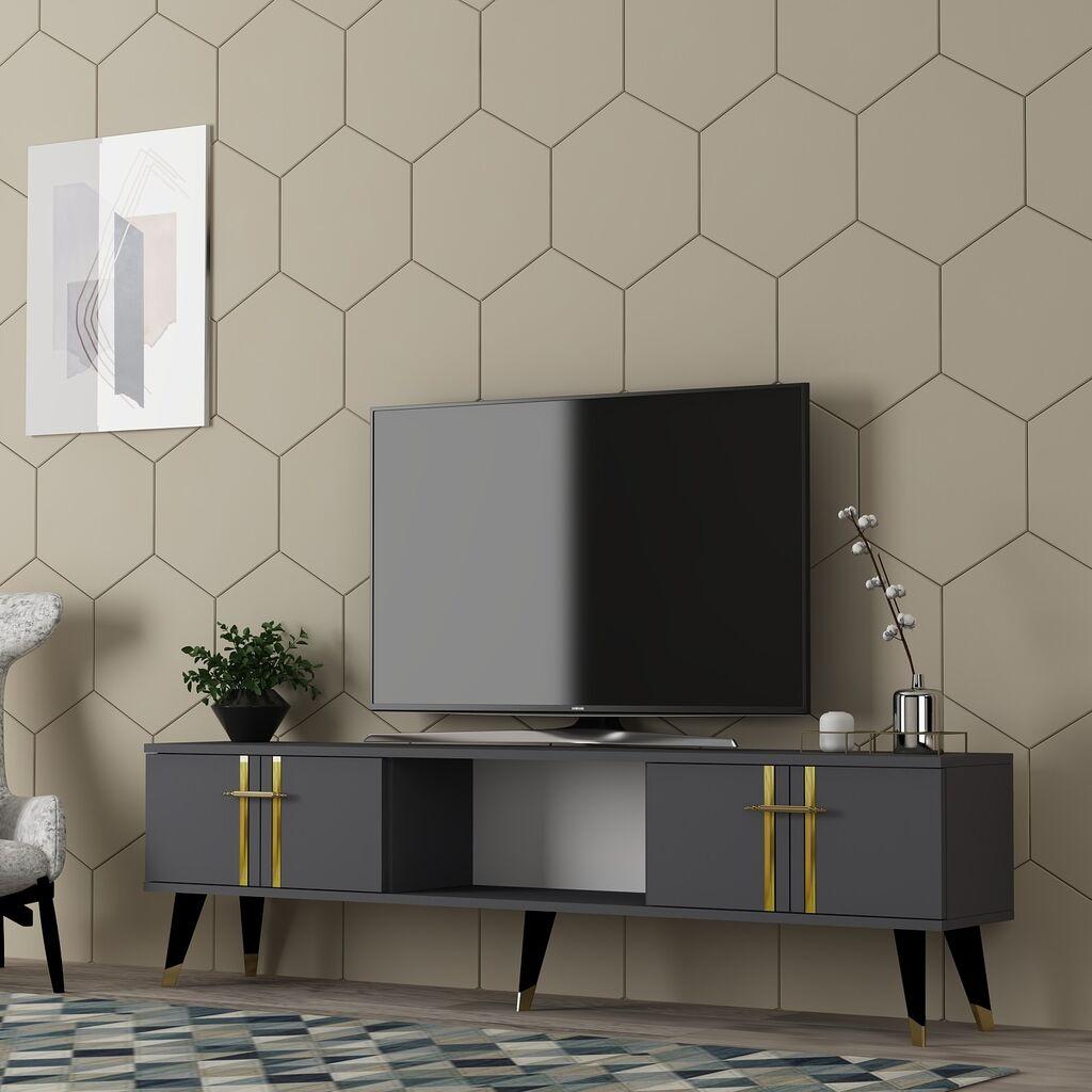 Комода за телевизор Hanah Home Asel, 150x44,6x29,6 см, антрацит-златна боја