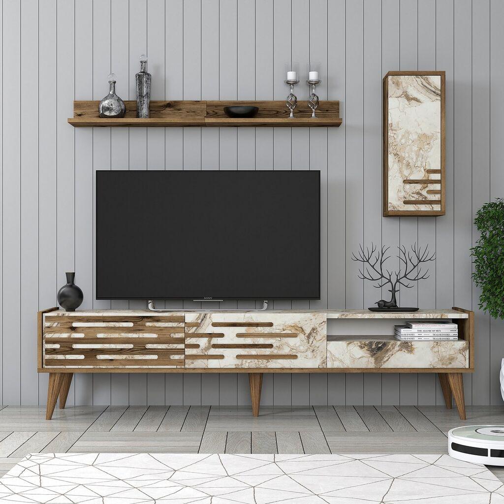 ТВ кабинет Hanah Home со полици Valensiya, 180x35x45 см, бела-оревова