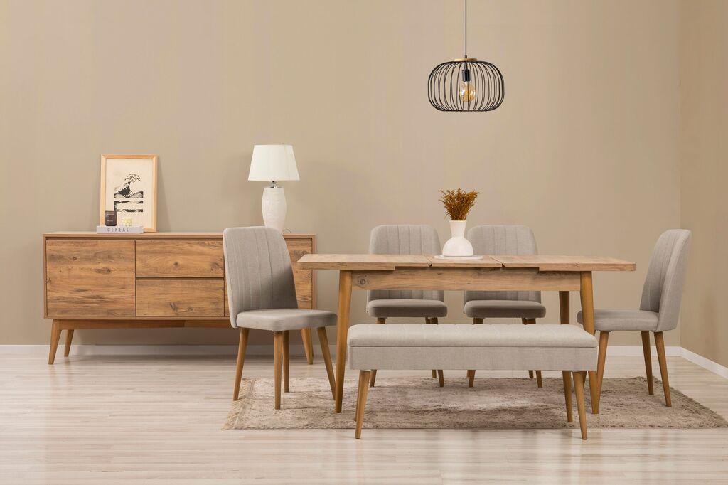 Трпезариски сет Hanah Home, клупа Vina 03 1005, 7 дела, крем боја