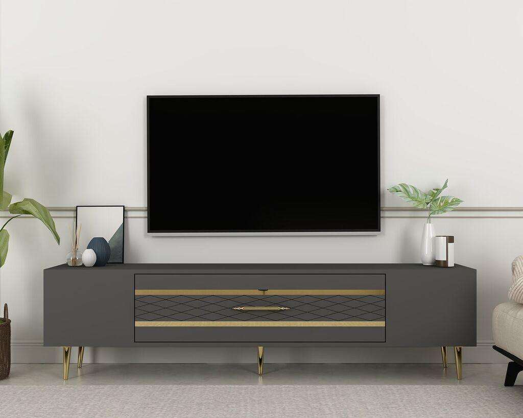Комода за телевизор Hanah Home Dekolp2, 150x48.2x35 см, антрацит-златна