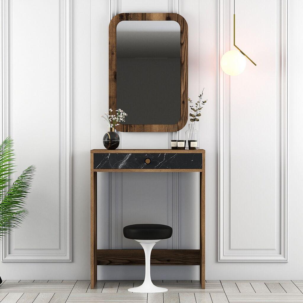 Маса за шминка Hanah Home Lisbon Mirror, 70x40x84,7 см, оревово-црна