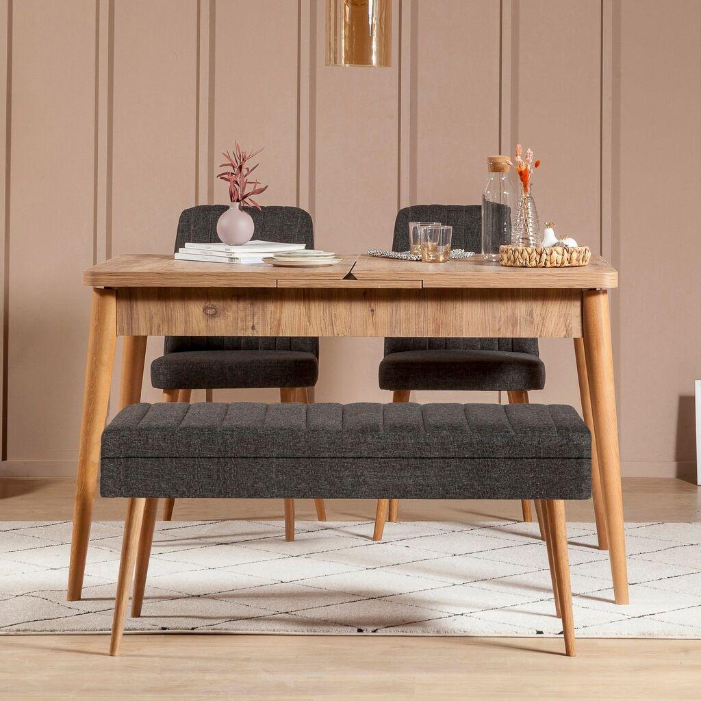 Hanah Home Set Трпезариска маса, 2 трпезариски столчиња и клупа Vina 1053 3, црна