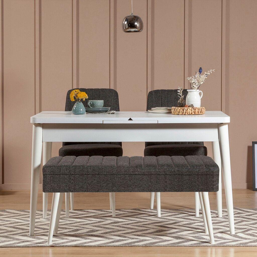 Hanah Home Set Трпезариска маса, 2 трпезариски столчиња и клупа Vina 1053 3, црна