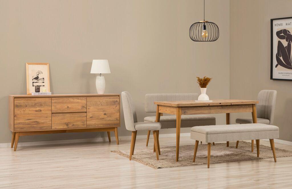 Трпезариски сет Hanah Home Vina Bench 04 1005, 6 дела, крем боја