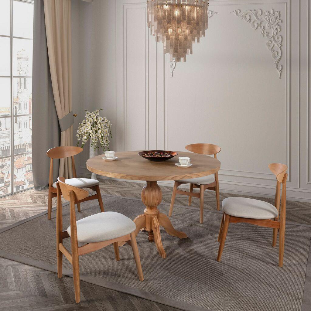 Трпезариска маса и столчиња Hanah Home Albero140, 120 см, 4 столчиња, кафеава