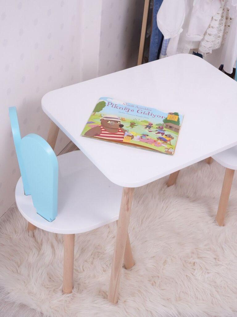 Hanah Home Комплет детска маса и столчиња Зајче, бело-сина
