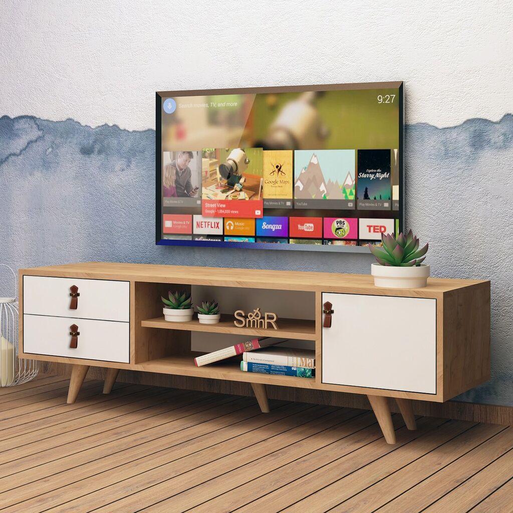 ТВ кабинет Hanah Home со полици Лара, 120x53x40 см, даб-бел