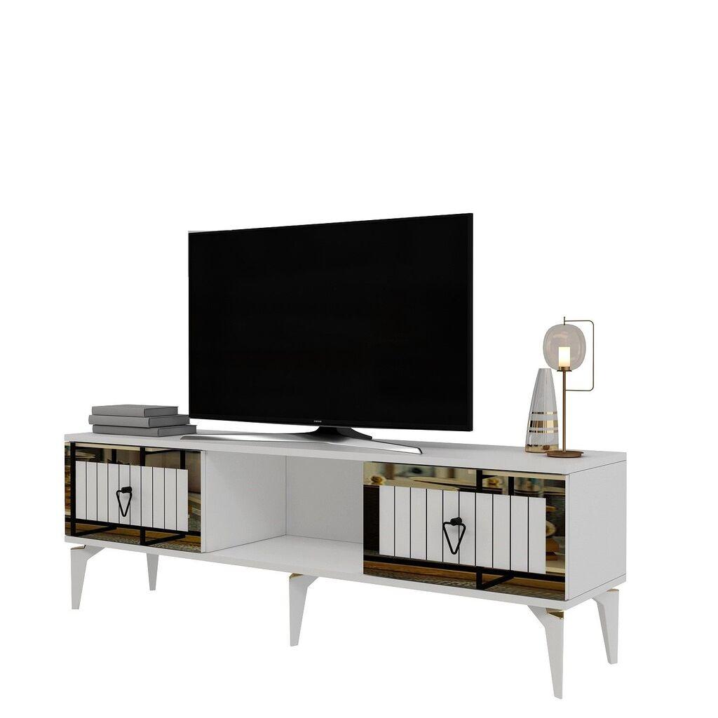 Комода за телевизор Hanah Home Linda, 150x44.6x29.6 см, бело-златна боја
