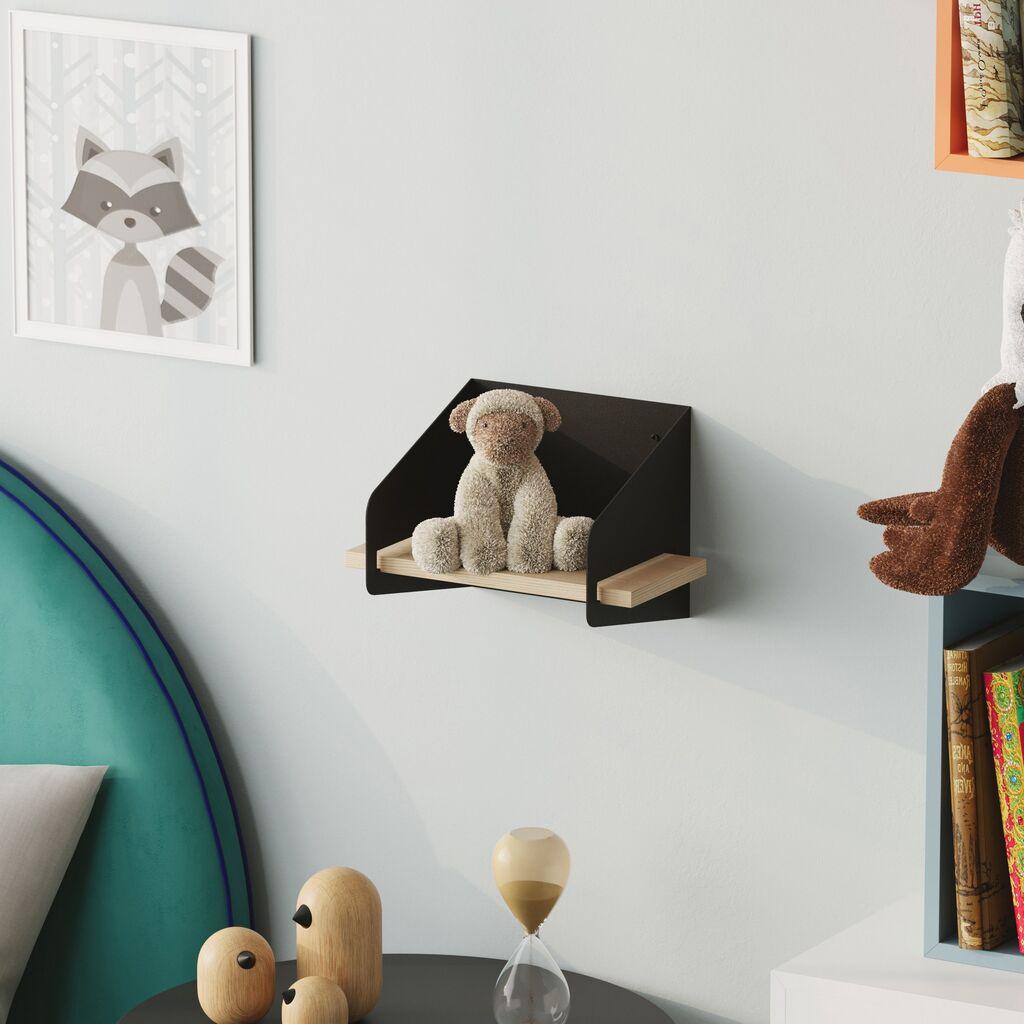Hanah Home dzидна полица со кратки рачки, 30x20x19 см, црна