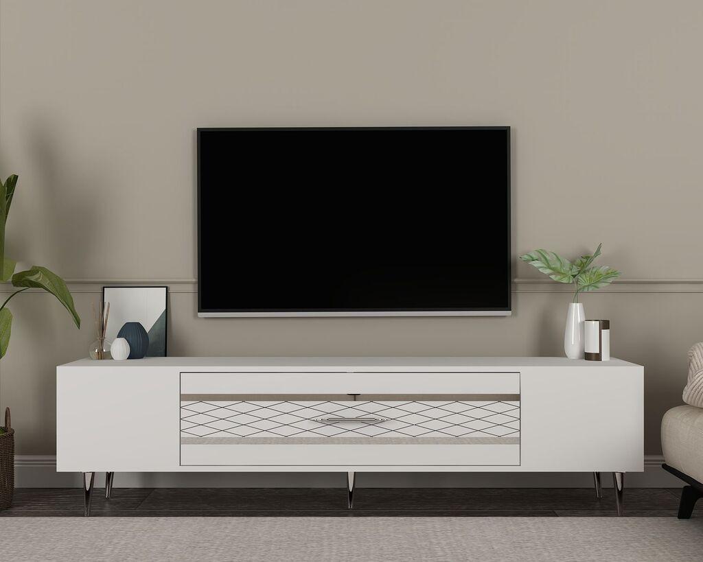 Комода за телевизор Hanah Home Dekolp2, 150x48.2x35 см, бела-сребрена