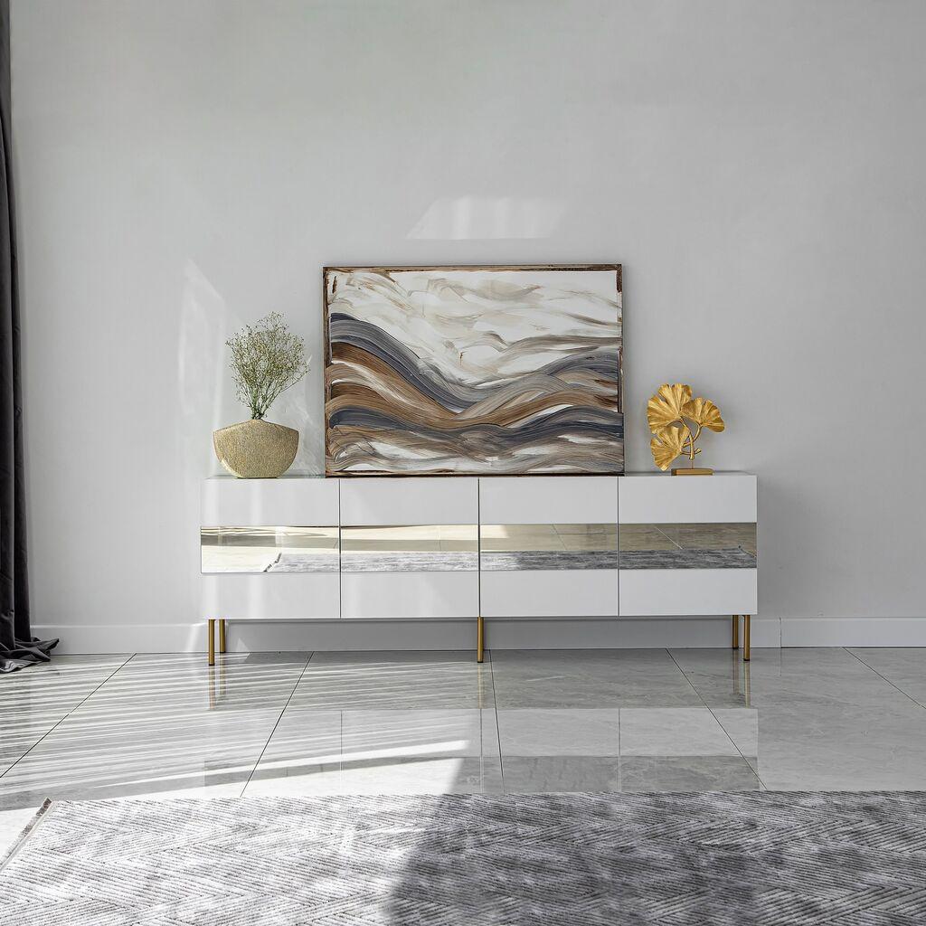 Комода за телевизор Hanah Home Leon, 180x59x35 см, бело-златна боја