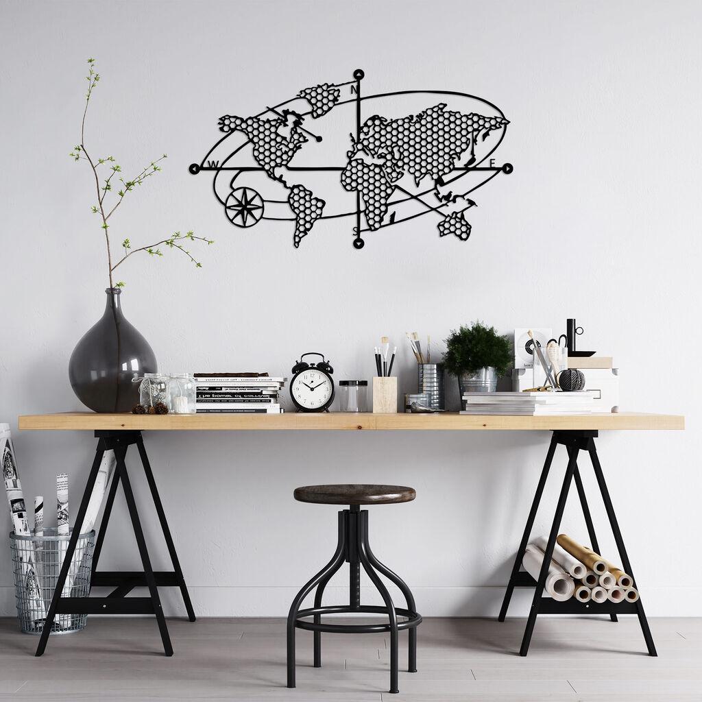 Wallity dzидна декорација Светска мапа 1, 70 x 39 см, црна