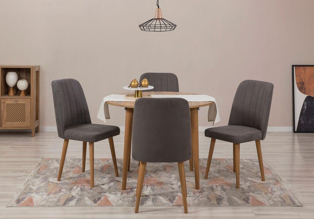 Hanah Home Комплет трпезариска маса и 4 трпезариски столчиња Vina 1501, темно сива