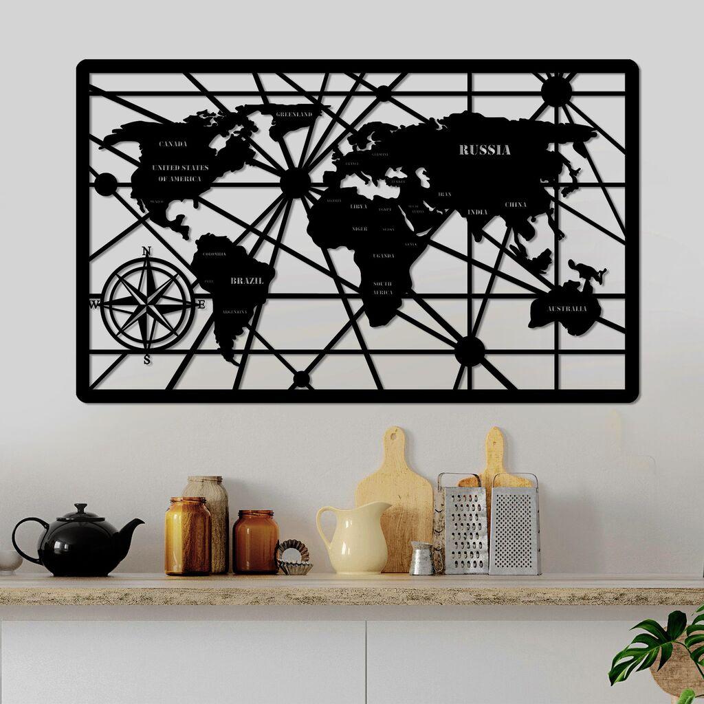 Wallity dzидна декорација Светска мапа 7-L, 60 x 98 cm, црна