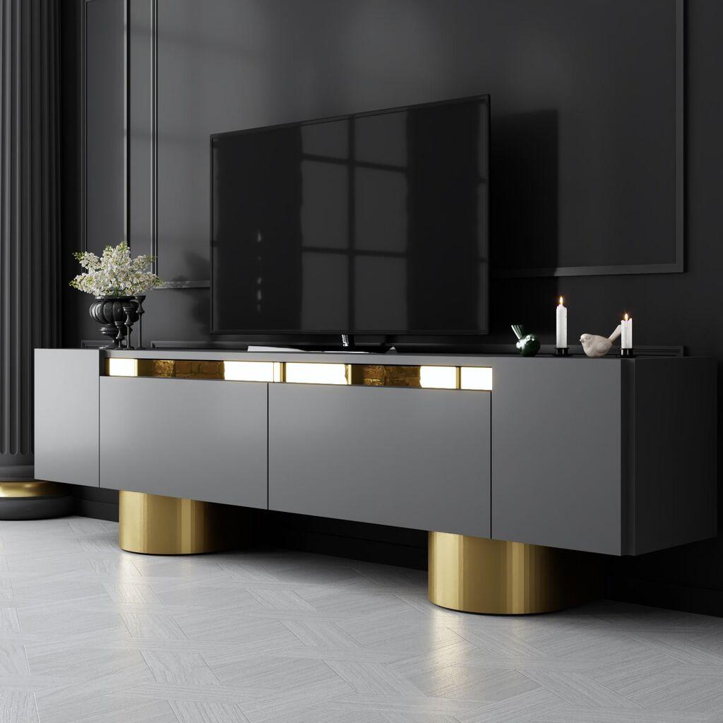 Комода за телевизор Hanah Home, боемска, 180x50x30 см, антрацит-златна боја
