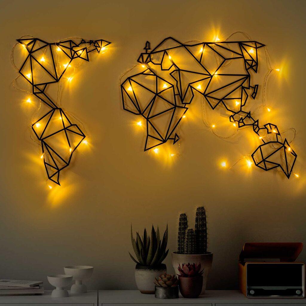 Wallity dzидна декорација Мапа на светот Led 010, 58 x 100 см, црна