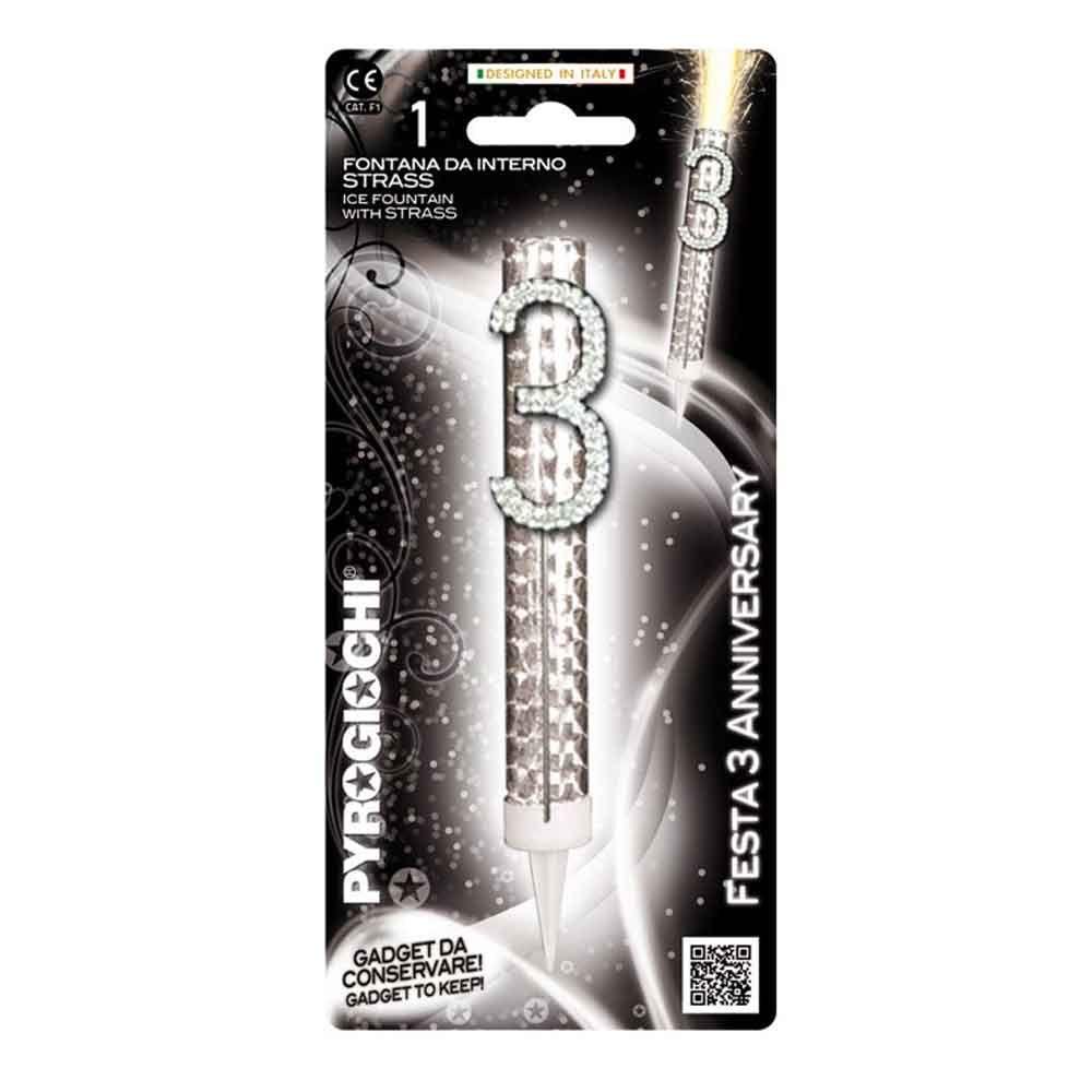 Pyrogiochi Прскалка, За на торта, Број 3, Годишнина, 14,5цм,  Festa, 41230